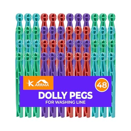 Image of Karrma Ltd. 48pk Plastic Dolly Pegs for Washing Line Heavy Duty Strong Grip Clothes Pegs Reusable Indoor Outdoor Laundry Dolly Pegs Weather Resistant Multicoloured