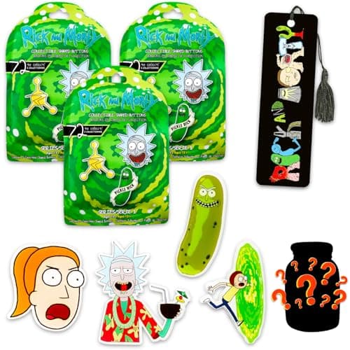 Image of Rick and Morty Blind Bag Set - 3 Pack Bundle with Blind Bag Mystery Button Pins Plus Bookmark | Rick and Morty Collectible Pin Mystery Pack