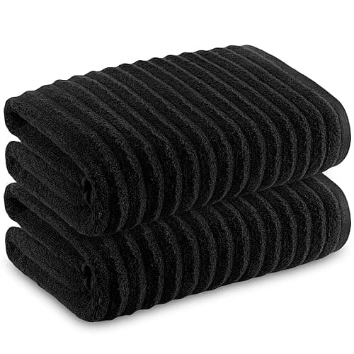 Image of Towelogy Bamboo Extra Large Bath Towels (90x140cm, 2 Pack) - Highly Absorbent & Fast Drying Bath Sheets OEKO-TEX CERTIFIED (Black, 2)