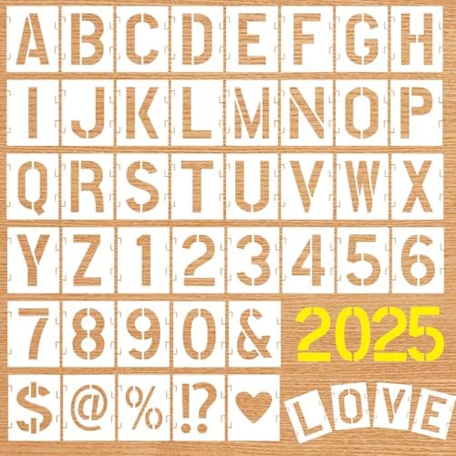 Image of QMLING Letter and Number Stencils Kit: 84 PCS 2 Inch/1 Inch Alphabet Stencils, Reusable Interlocking Stencil for Painting on Wood Wall Fabric DIY