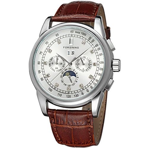Image of Forsining Men's Self-Winding Analog Movement Moon Phase Unique Design Watch with Leather Strap