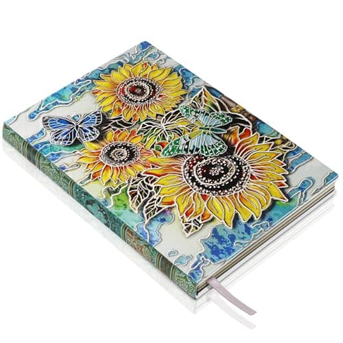 Image of Sunflower Leather Journal Notebook - 3D Embossed Handmade Sunflower Journals Travel Diary with Lined Paper Cool Leather Writing Notebooks Gift for Women & Mother & Lady & Nerdy (A5,Multicolor)