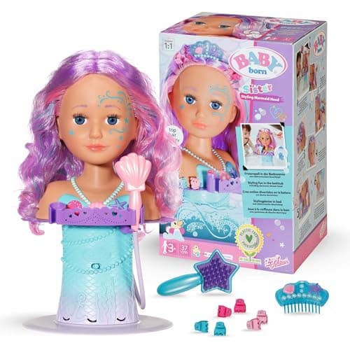 Image of BABY born Sister Styling Mermaid Head - Easy for Small Hands, Creative Play Promotes Empathy & Social Skills, For Toddlers 3 Years & Up - Includes Starfish-Shaped Hairbrush, Tiara & Hair Clips