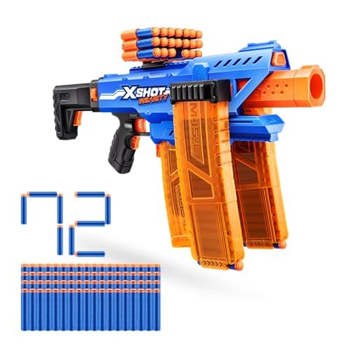 Image of XSHOT Insanity Motorized Clip Mania Dart Blaster with 72 Darts - Air Pocket Technology, Auto Feeding Belt, Tripod & Scope, Outdoor Toy