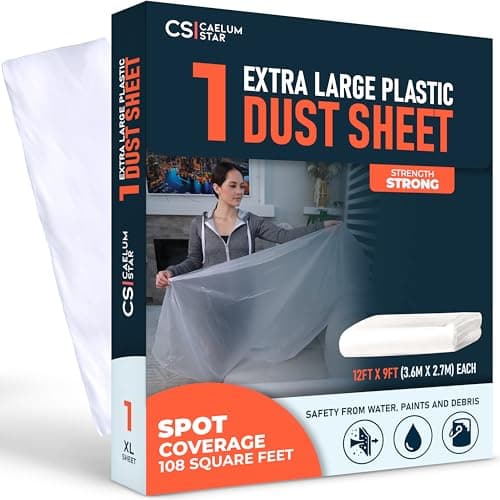 Image of CS 1 Extra Large Pack Plastic Dust Sheets for Decorating 3.6 x 2.7m (12x9 ft), Dust Sheets for Painting, Clear Plastic Sheet Polythene Sheeting Painting Tools, Decorating Tools, Home Improvement