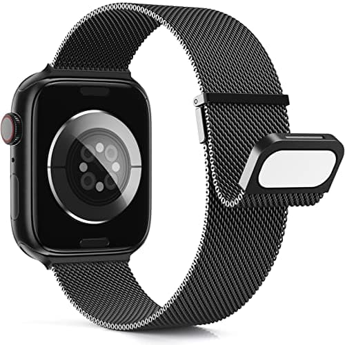 Image of Higgs Metal Strap Compatible with Apple Watch Straps 42mm 40mm 38mm 41mm Women Men, Dual Magnetic Adjustable Replacement Band for iWatch Series 11 10 9 8 7 6 5 4 SE Ultra 3/2/1, Fashion Strap Black
