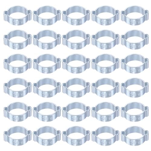 Image of sourcing map 30pcs Double Ear Hose Clamp 15-18 mm Galvanized Steel Hose Clamp Double Ear O Clips Crimp Rings for Fuel Line Pipe Tube Fitting Connections, Silver