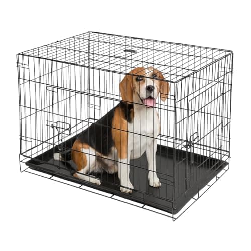 Image of 2 Door Metal Dog Crate with Removable Tray - Medium - 1x Heavy Duty Folding Foldable Portable Collapsible Indoor Car Travel Training Cage Bed Carrier Furniture - Black - by Harbour Housewares
