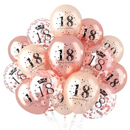 Image of 18th Birthday Decorations for Girls, Rose Gold Happy 18th Birthday Balloons for Her, Chrome Rose Gold 18th birthday Anniversary Party Supplies, 18 Year Old Party Decorations