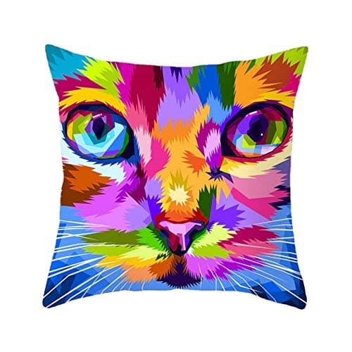 Image of Zodiark Cushion Cover with Colorful Multi Colour Rainbow Cat Animal Lover Print 45x45cm