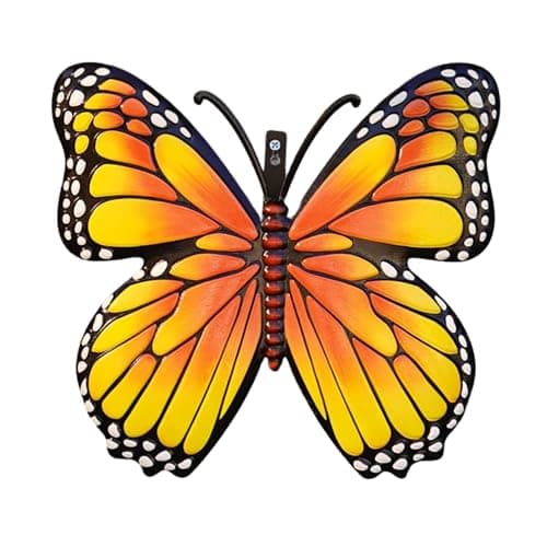 Image of HMIR Large Metal Hanging Butterfly Wall Decor, Butterfly Hanging Wall Decor Sculpture for Balcony Patio Living Room Garden Outdoor Fence Decoration, Weather Resistant Design (ORANGE)