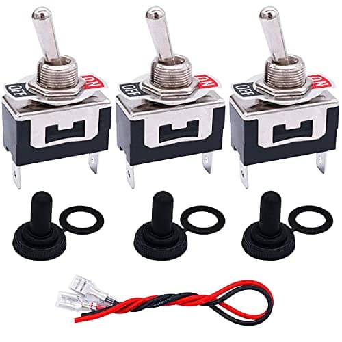 Image of Taiss/3 Pcs Rocker Toggle Switch Heavy Duty 2 Pin 2 Position ON/Off SPST 16A 250VAC Spade Terminal Metal Bat Switch with Waterproof Boot Cap and 6.3mm Terminal Wires TEN-1021MX-B101