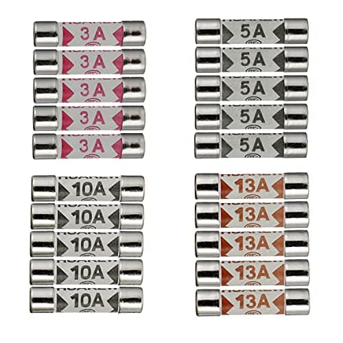Image of HUAREW 4 Values 20 Pcs 6.3x25 mm BS1362 3 5 10 13 A amp 240 V volt 0.248x0.984 Inch Ceramic Tube Fuses Assortment Kit