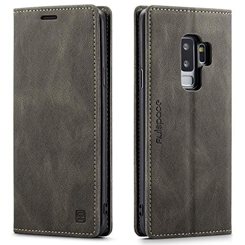 Image of LOLFZ Wallet Case for Samsung Galaxy S9 Plus, Magnetic Flip Leather Case with RFID Block Card Slots Kickstand Shockproof Protective Cover Compatible with Galaxy S9 Plus - Coffee Brown