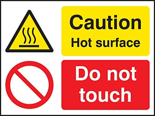 Image of Caledonia Signs 24237A Caution Hot Surface Do Not Touch Sign, Self Adhesive Vinyl, brown|yellow|red|beige|black, 100 mm x 75 mm