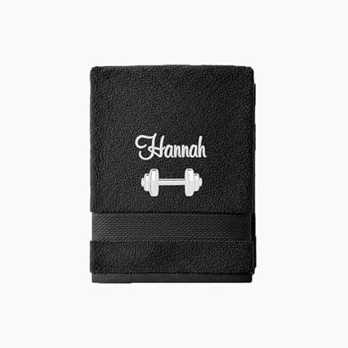 Image of Stars and Stripes Personalised Barbell Gym Towel – Customised Embroidery Name Text – Cotton Exercise Weight Lifting Towels (Black, Hand Towel)
