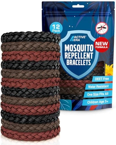 Image of Active Era Mosquito Repellent Bracelet [12 Pack], Insect Midge & Mosquito Bands - Powerful DEET Free Formula - Waterproof with 250 Hours / 10 Days of Protection (Assorted Brown and Black - 12 Pack)