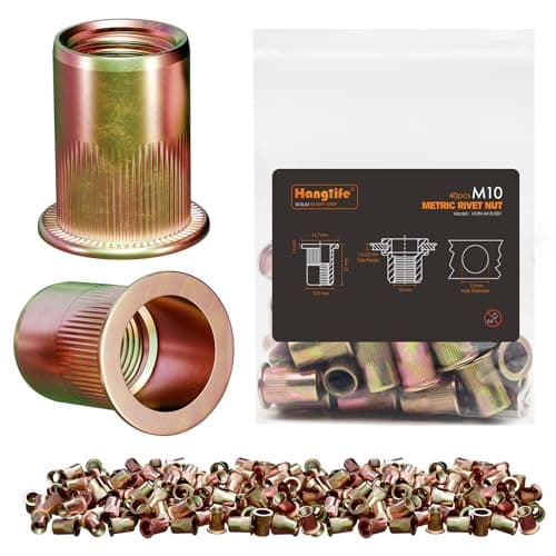 Image of HANGLIFE Rivet Nut, M10 Metric Rivnut - Flat Head Nutserts, Zinc Plated Carbon Steel Knurled Body Threaded Insert Nuts, 40 Pieces