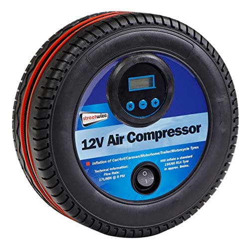 Image of Streetwize - Tyre Shaped Air Compressor -12V - 250 PSI - Tyre Inflator, Digital Pressure Gauge (SWAC15)