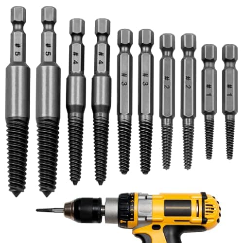 Image of 10pcs Screw Remover and Extractor Bit Set,Screw Extractor Set,1/4"" Hex Shank Easy Out Bolt Extractor Damaged Screw Remover,Stripped Screw Removal Tool for Removing Broken Bolts