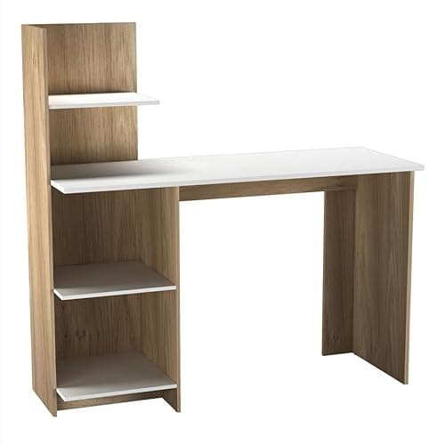 Image of URBNLIVING Computer Desk Workstation with 4 Tier Shelves - Modern Home Office Study Writing Table, Compact & Durable, Storage Organizer