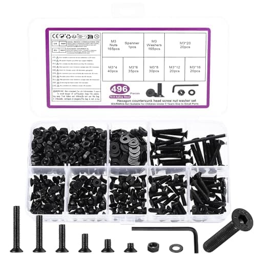 Image of 496 Pcs M3 Screws Set, M3 Bolts and Nuts Set, Countersunk Screws Nuts and Bolts Sets, Flat Head Machine Screw and Washers, Hex Socket Head Cap Screw Assortment with Wrench