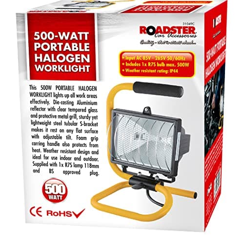 Image of BARGAINS-GALORE 500W Flood Light - Stand Adjustable Work Site Lamp | Hand Held 265V Portable Heavy Duty, Halogen Watt Volt | Bright Worklight Weather Resistant, Strong & Durable
