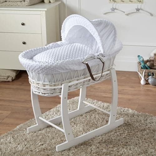 Image of For Your Little One White Dimple White Wicker Moses Basket with White Rocking Stand
