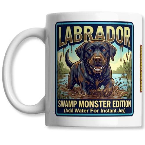 Image of Rugged & Cheeky Labrador Water-Lover Gift Mug - "Swamp Monster Edition (Add Water For Instant Joy)" - Playful & Muddy Walks Lake & Dock Coffee Cup - 11oz Ceramic