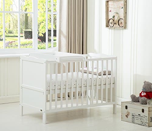 Image of MCC Wooden Baby Cot Bed "Orlando" With Top Changer & Aloe Vera Water repellent Mattress (Mattress size : 120 x 60cm)