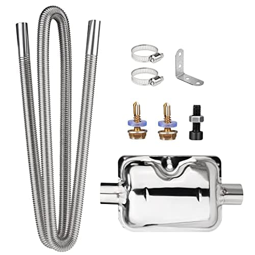 Image of Car Exhaust Hose, Stainless Steel Diesel Heater Exhaust Pipe, Flexible Tail Pipe Diesel Gas Vent Hose, Parking Heater Pipe, Car Air Heater Exhaust Pipe with Silencer & 2 Hose Clips (200CM)