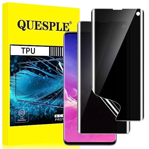 Image of QUESPLE for Samsung Galaxy S10 Privacy Screen Protector [2 Pack], Anti-Spy Support Fingerprint Unlock Galaxy S10 Screen Protector Film, Full Coverage Flexible TPU Protector