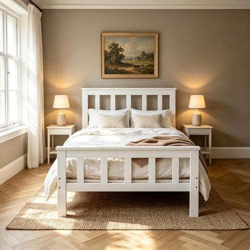 Image of Panana New Single Bed Frame 3FT White Solid Pine Wood Bed for Adults, Kids, Teenagers (White)