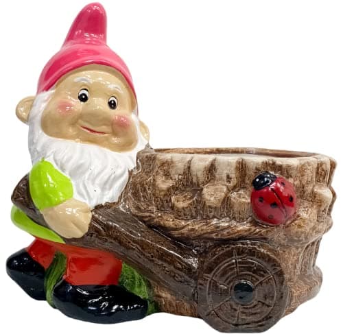 Image of Rammento 20cm Novelty Pink Hat Gnome Planter, Clay | Freestanding Garden Flower Pot, Succulent Planter | Kitchen Herb Planter Indoor/Outdoor Ornament | Quirky Plant Pot Holder, Home & Garden Décor