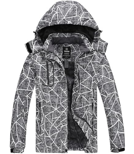 Image of Wantdo Women's Warm Ski Jacket with Fleece Waterproof Snowboarding Jacket Hooded Mountain Coat Windproof Raincoat Grey M