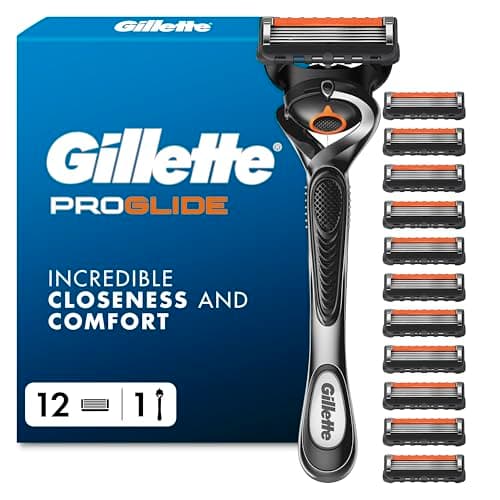 Image of Gillette ProGlide Men’s Razor, 12 Blade Refills, 5 Anti-Friction Blades System, FlexBall Technology, Precision Trimmer, Long Lasting Close Shave, Enhanced Lubrastrip, Facial Hair Styling