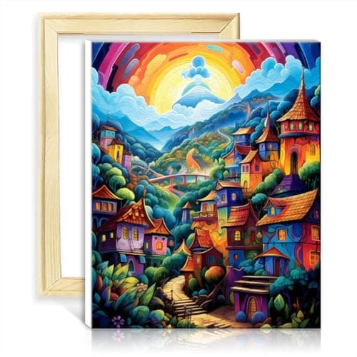 Image of TANGFEIY on Canvas Easy to Paint Artwork Beautiful Town DIY Digital Oil Painting Kits on Canvas with Brushes and Acrylic Pigment on Art Oil Painting, No Frame(40x50cm)