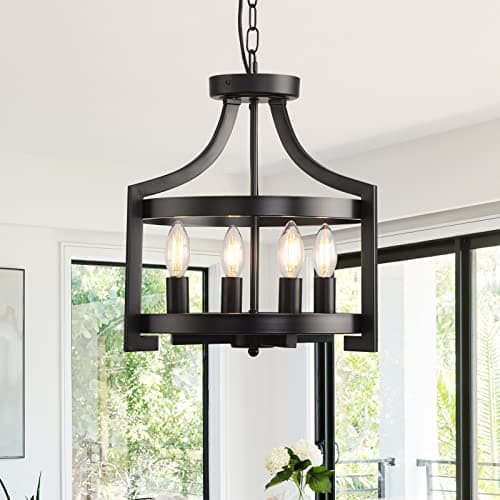 Image of AOLALA 4-Light Ceiling Light Fixture Convertible Hanging Pendant Light Black Metal Chandelier with E14 Sockets Vintage Ceiling Lamp for Dining Room Living Room Bedroom Kitchen Hallway Foyer