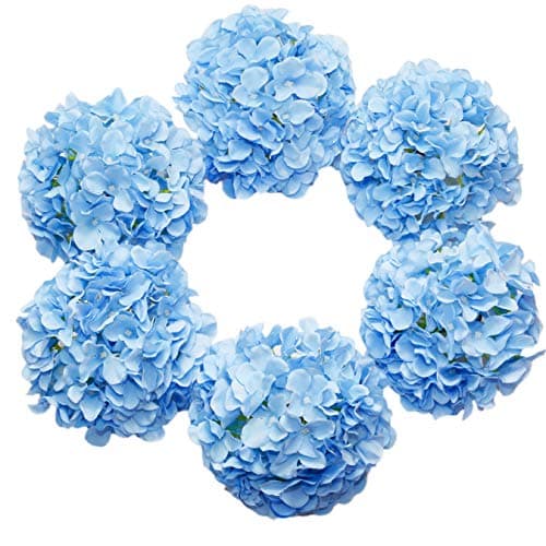 Image of DuHouse Artificial Bigger Silk Hydrangea Flower Heads with Stem Realistic Fake Hydrangea Flower Bouquets for Wedding Home Party Garden Centerpiece Pack of 6(Blue)