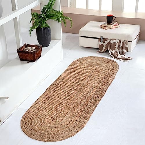 Image of Second Nature Online - DHAKA Jute Area Rug | 100% Natural Fiber | Hand Woven | Ethical Trade | Eco-Friendly (Oval - 60 x 180 cm)
