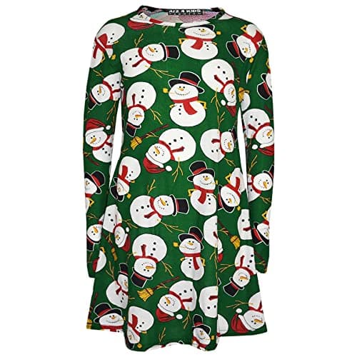 Image of A2Z 4 Kids Girls Dress Christmas Dress Round Neck Full Sleeves - Xmas Dress Snowman Green 11-12