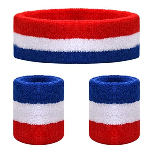 Image of 3 Pcs Sweatbands Set, Sports Headband and Wristbands, for Athletic Men and Women, Comfortable Cotton Blend, Moisture-Wicking, Ideal for Gym, Running, and Athletic Activities, One Size