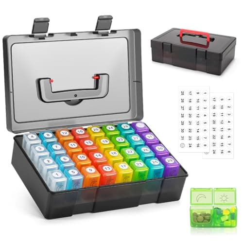 Image of Monthly Pill Organiser 2 Times a Day, 32 Compartments Month AM PM Pill Box, 30 Day Large Travel Pill Box, Portable Medicine Case for Vitamins & Medications