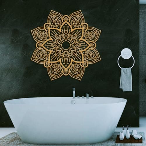 Image of ruelen Mandala Wall Art Metal Flower Wall Decor 3D Floral Art 30'' Gold Art Wall Decor Modern Farmhouse Wall Hanging Decor for Living Room, Bathroom,Bedroom, Kitchen,Office (Gold)