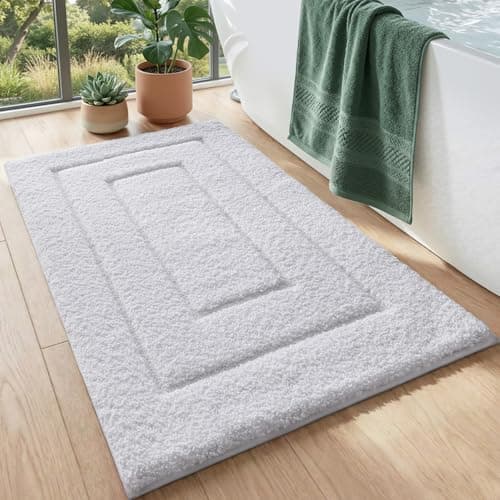 Image of DEXI Bath Mat 50 x 80 cm, Extra Soft Absorbent Microfiber, Non-Slip Bathroom Mats, Machine Washable Rugs for Shower Floor, White