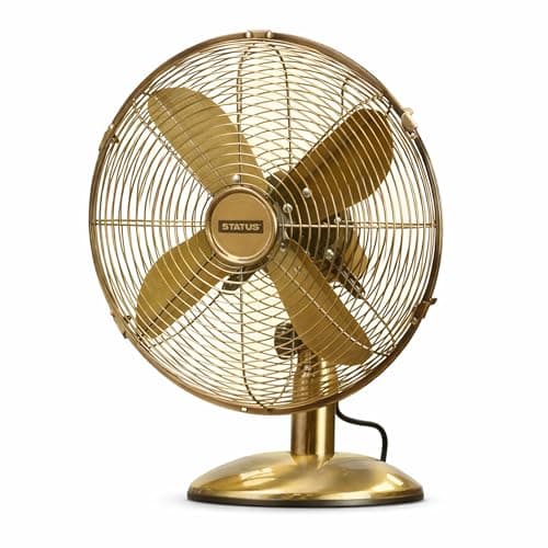 Image of Status 12 Inch Oscillating Portable Desk Fan | 3 Speed Adjustable Angle Fan | Antique Brass | S12ADESKFAN1PKB