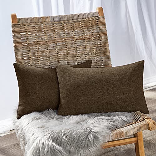 Image of Deconovo Set of 2 Rectangular Cushion Covers, Faux Linen Throw Pillow Cases for Livingroom Sofa with Invisible Zipper, 12x20 Inch, Dark Flax