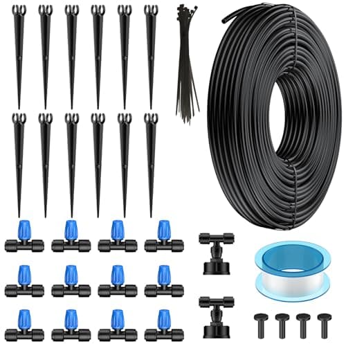 Image of Pawfly Drip Irrigation Kit, 15 M Quick-Connect Drip Irrigation System with 0.64 CM Tubing Misting Nozzles & Accessories Plant Watering Devices for Greenhouse Lawn Patio Flower Bed