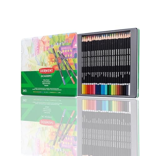 Image of Derwent Academy Colouring Pencils, Set of 24 in Tin Box, Blendable Multicolour Artist’s Pencils, Ideal for Colouring, Drawing & Illustration, Premium Hobbyist Quality, 2301938