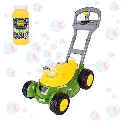 Image of John Deere Bubble Lawn Mower for Toddlers, Bubble Blowing Machines, Indoor and Outdoor Gardening Toy, Birthday, Party Favour for Nursery Girls and Boys, No Batteries Required, 2+